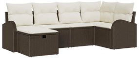 vidaXL Σετ Καναπέ Κήπου με μαξιλάρι 6 pcs Καφέ Πολυ ράταν
