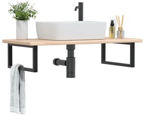 vidaXL Ράφι Νιπτήρα Τοίχου από Ατσάλι / Μασίφ Ξύλο Δρυός