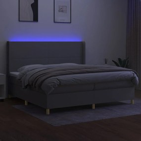 Κρεβάτι Boxspring με Στρώμα &amp; LED Αν.Γκρι 200x200εκ. Υφασμάτινο - Γκρι