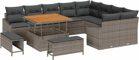 vidaXL Σετ Καναπέ Κήπου με μαξιλάρι 12 pcs Γκρι Πολυ ράταν