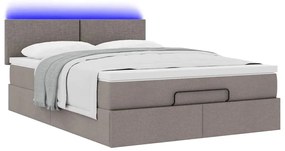 vidaXL Οθωμανικό κρεβάτι με στρώμα & LEDs Taupe 140x200 cm Ύφασμα