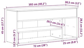 Πάγκος παπουτσιών Λευκό 102x30,5x45 cm Κατασκευασμένο ξύλο - Λευκό