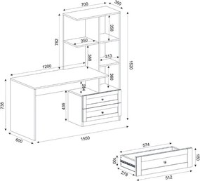 Γραφείο εργασίας Mantra Megapap χρώμα λευκό 150x60x152εκ.