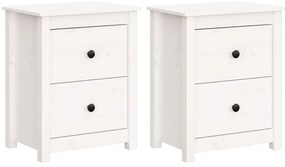 vidaXL Κομοδίνα 2 τεμ. Λευκά 50 x 35 x 61,5 εκ. από Μασίφ Ξύλο Πεύκου