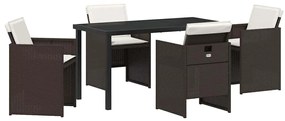 vidaXL Σέτ φαγητού για κήπο με μαξιλάρι 5 pcs Καφέ Πολυ ράταν