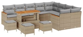 vidaXL Σετ Καναπέ Κήπου με μαξιλάρι 13 pcs Μπεζ Πολυ ράταν