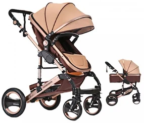 Καροτσάκι Μωρού 2 Σε 1 Fiko 110x70x95cm Beige-Brown Wisesonle Αλουμίνιο, Ύφασμα