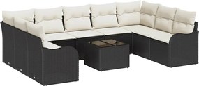 vidaXL Σετ Καναπέ Κήπου με μαξιλάρι 10 pcs Μαύρο και λευκό Πολυ ράταν