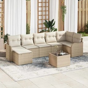 vidaXL Σετ Καναπέ Κήπου με μαξιλάρι 8 pcs Μπεζ και λευκό Πολυ ράταν