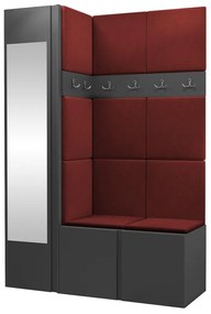 Σετ διαδρόμου Hartford 277, 186x124x46cm, 66 kg, Καθρέφτης, Γραφίτης, Κόκκινο, Ταπισερί, Πλαστικοποιημένη μοριοσανίδα, Τοίχου, Εντοιχισμένη