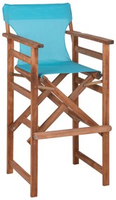 DIRECTOR&#039;S BAR STOOL IN WALNUT WITH SKY-BLUE TEXTILENE  58x58x118Hcm.