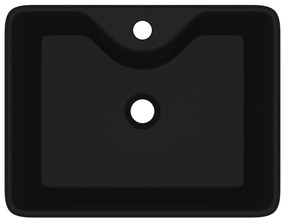 vidaXL Νιπτήρας Μπάνιου Τετράγωνος με Οπή Βρύσης Μαύρος Κεραμικός