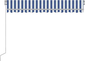 vidaXL Χειροκίνητη τέντα με ηλιακό LED 3 x 2,5 m Μπλε και Λευκή Ράβδος