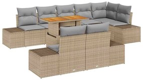 vidaXL Σετ Καναπέ Κήπου με αποθήκευση 9 pcs Μπεζ Πολυ ράταν