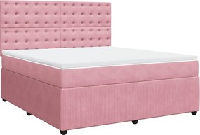 vidaXL Κρεβάτι Boxspring με Στρώμα Ροζ 180x200 εκ. Βελούδινο