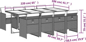 vidaXL Σετ Τραπεζαρίας Κήπου 9 τεμ. Γκρι Συνθ. Ρατάν με Μαξιλάρια