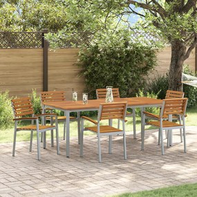 vidaXL Σέτ φαγητού για κήπο 7 pcs Γκρι και καφέ 200 x 90 x 75 cm