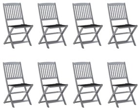 3078297 vidaXL Καρέκλες Εξ. Χώρου Πτυσσόμενες 8 τεμ. Ξύλο Ακακίας &amp; Μαξιλάρια Γκρι, 1 Τεμάχιο