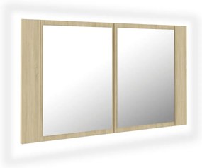 vidaXL Ντουλάπι Μπάνιου με Καθρέφτη &amp; Φωτ. LED Sonoma Δρυς Ακρυλικός