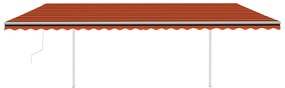 vidaXL Τέντα Συρόμενη Αυτόματη με Στύλους Πορτοκαλί/Καφέ 6 x 3 μ.