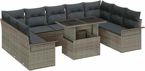 vidaXL Σετ Καναπέ Κήπου με μαξιλάρι 10 pcs Γκρι Πολυ ράταν