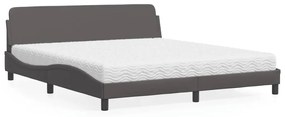 Κρεβάτι με Στρώμα Γκρι 180x200 εκ. Συνθετικό Δέρμα
