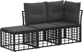 vidaXL Σειρά Καναπέ Εξωτερικού με μαξιλάρι 3 pcs Μαύρο Πολυεστέρας
