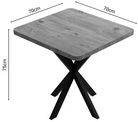 Τραπέζι Prestone pakoworld oak μελαμίνης-μαύρο μέταλλο 70x70x75εκ