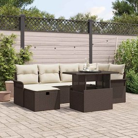 vidaXL Σετ Καναπέ Κήπου με μαξιλάρι 7 pcs Καφέ Πολυ ράταν