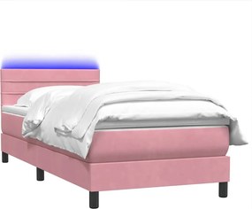 vidaXL Κρεβάτι Boxspring με Στρώμα &amp; LED Ροζ 80x220 εκ. Βελούδινο