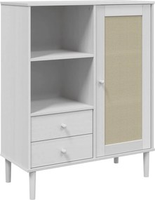 vidaXL Ντουλάπι Ψηλό SENJA Λευκό/Ρατάν 90x40x112 εκ. Μασίφ Ξύλο Πεύκου