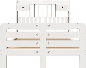 vidaXL Κρεβάτι Βιβλιοθήκη Χωρίς Στρώμα Λευκό 135x190 εκ Μασίφ Πεύκο