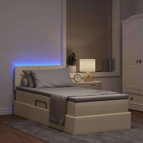 vidaXL LED Κρεβάτι αποθήκευσης με στρώμα Κρέμ 90 x 200 cm Ύφασμα