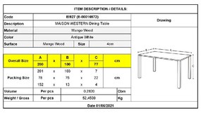 MAISON WESTERN ΤΡΑΠΕΖΙ ΤΡΑΠΕΖΑΡΙΑΣ, ΞΥΛΟ MANGO ANTIQUE ΑΣΠΡΟ