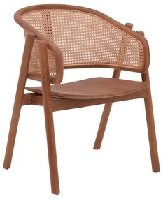 Armchair Anlene walnut teak wood skeleton with beige color rattan 62x54x82cm 62x54x82 εκ.