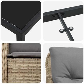 vidaXL Σέτ φαγητού για κήπο με μαξιλάρι 5 pcs Μπεζ Πολυ ράταν