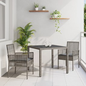 vidaXL Σετ Εξωτερικής Τραπεζαρίας 3 Τεμαχίων με Μαξιλάρια, Γκρι Πολυ Ρατάν