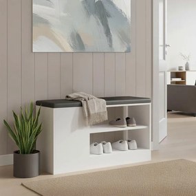 Παπουτσοθήκη-σκαμπό Deboule 8 ζευγών σε λευκή-μαύρη απόχρωση 90x30x46εκ 90x30x46 εκ.