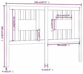 vidaXL Κεφαλάρι Κρεβατιού Μελί 146 x 4 x 100 εκ. από Μασίφ Ξύλο Πεύκου