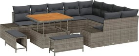 vidaXL Σετ Καναπέ Κήπου με μαξιλάρι 12 pcs Γκρι Πολυ ράταν