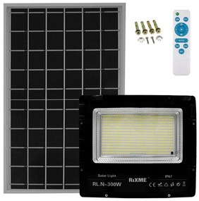 Led Αδιάβροχος Ηλιακός Προβολέας 300W 49280LM με Πάνελ και Τηλεχειριστήριο Rixme RL.N-300W