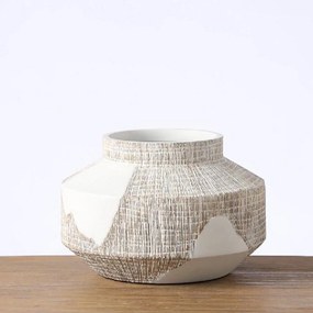Βάζο ανάγλυφο λευκό μπεζ 24x24x15,5cm
