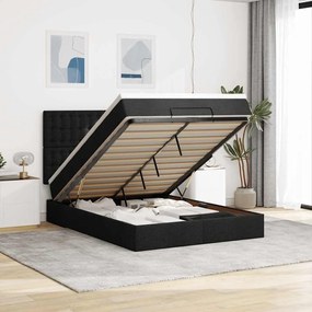 vidaXL Οθωμανικό κρεβάτι με στρώμα &amp; LEDs Μαύρο 140x190 cm Ύφασμα