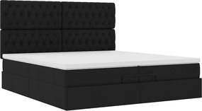 vidaXL Οθωμανικό Κρεβάτι με Στρώματα Μαύρο 200x200cm Ύφασμα