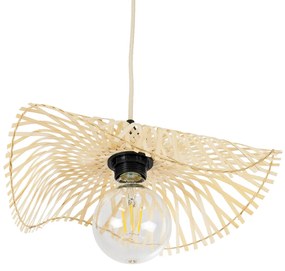 GloboStar® MELEMELE 01839 Boho Κρεμαστό Φωτιστικό Οροφής Μονόφωτο 1 x E27 AC220-240V IP20 - Φ35 x Υ4cm - Μπεζ Ξύλινο Μπαμπού Πλέγμα - 5 Χρόνια Εγγύηση