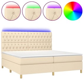 Κρεβάτι Boxspring με Στρώμα &amp; LED Κρεμ 200x200 εκ. Υφασμάτινο - Κρεμ