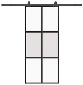 vidaXL Συρόμενη πόρτα με σετ υλικού Μαύρο 90x205 cm γυαλί μετριασμένο