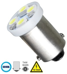 GloboStar® 81283 Λάμπα Αυτοκίνητου BA9S - T4W LED 4 SMD 1210 0.8W 160lm 120° DC 12V IP20 Ψυχρό Λευκό 6000K