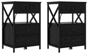 vidaXL Κομοδίνο 2 pcs Μαύρη δρυς 40 x 31 x 60 εκ. Επεξεργασμένο ξύλο