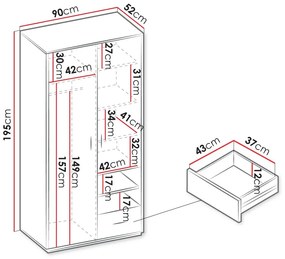 Ντουλάπα Qubic 2D1S Δίφυλλη